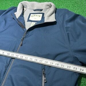 Mens Orvis Bomber Style full zip jacket (Size Large / Navy Blue with gray liner)